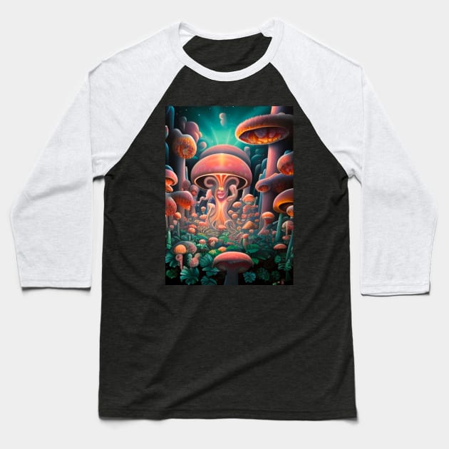 Psychodelic Mushrooms Baseball T-Shirt by SKornackiArt